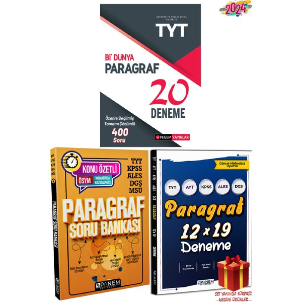 A Yayınları Pegem Tyt Paragraf 20 Deneme + Panem Paragraf Soru Bankası + 12X19 Deneme + Temel Yeterlilik Testi (TYT) Fiyatı