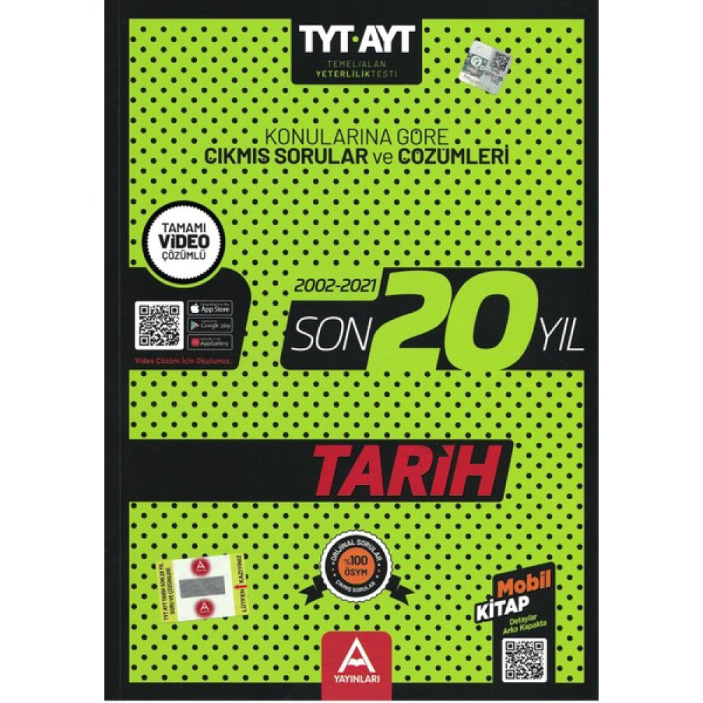 A Yayınları TYT- AYT Tarih Son 20 Yıl Soru ve Çözümleri Tüm Dersler Fiyatı