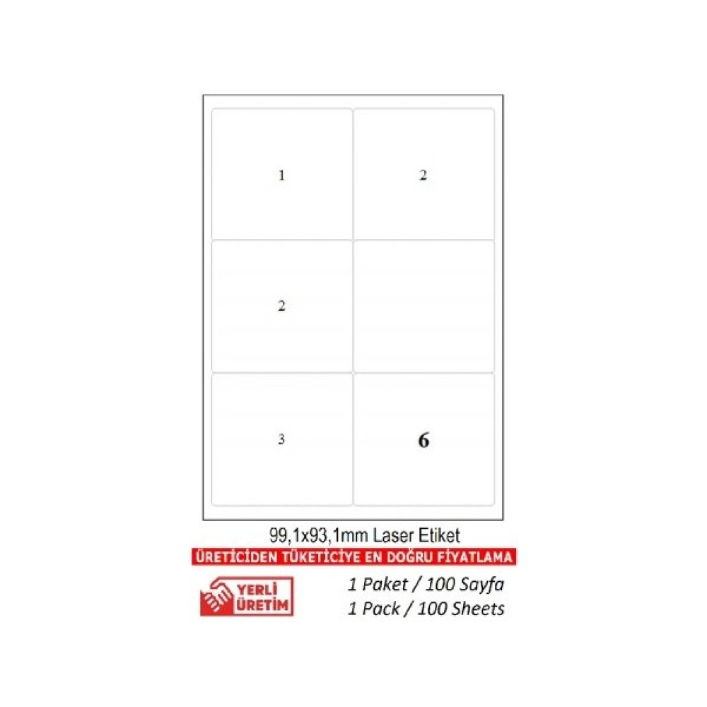 A1-2006 Ebat 99.1 x 93.1 Mm lazer Etiket A4 Sayfada 6 Etiket 500 A4 Sayfada 3000 Etiket - -- Etiket Makinesi Fiyatı