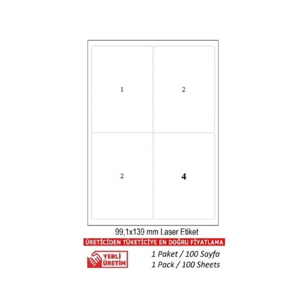 A1 A1-2004 Ebat 99.1 x 139 mm Lazer Etiket A4 Sayfada 4 Etiket 500 A4 Sayfada 2000 Etiket - -- Etiket Makinesi Fiyatı