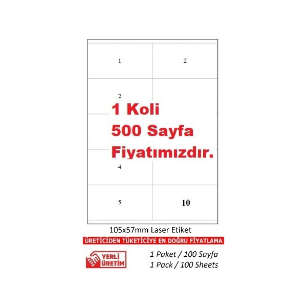 A1 A1ETIKET TW-2610 500 A4 Sayfa Lazer Etiket  105 x 57 mm 1 A4 Sayfada 10 Etiket Etiket Makinesi Fiyatı