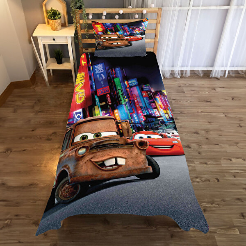 A2ZTR Arabalar Doblada Desenli Tek Kişilik Yatak Örtüsü ve Yastık Kılıfı - Renkli - 140 x 220 cm Yatak Örtüsü Fiyatı
