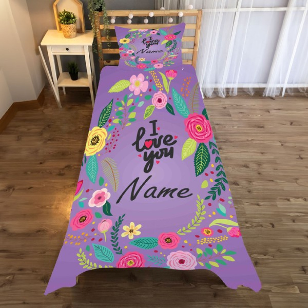 A2ZTR Love You Desenli Tek Kişilik Yatak Örtüsü ve Yastık Kılıfı - Renkli - 140 x 220 cm Yatak Örtüsü Fiyatı