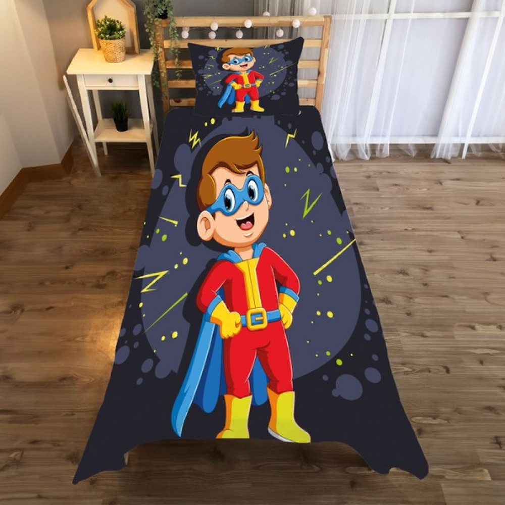 A2ZTR Süper Çocuk Süper Çocuk Desenli Tek Kişilik Yatak Örtüsü ve Yastık Kılıfı - Renkli - 140 x 220 cm Yatak Örtüsü Fiyatı