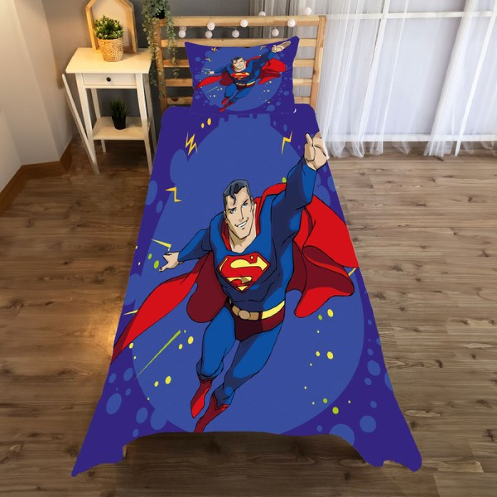 A2ZTR Superman Yeni Desenli Tek Kişilik Yatak Örtüsü ve Yastık Kılıfı - Renkli - 140 x 220 cm Yatak Örtüsü Fiyatı