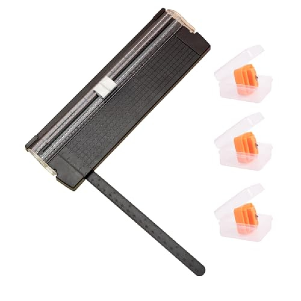 A5 Paper Cutter with 3PCS Replacement Blades, Portable Paper Trimmer with Side Ruler for Scrapbooking Craft, Paper, Coupon, Label, Cardstock