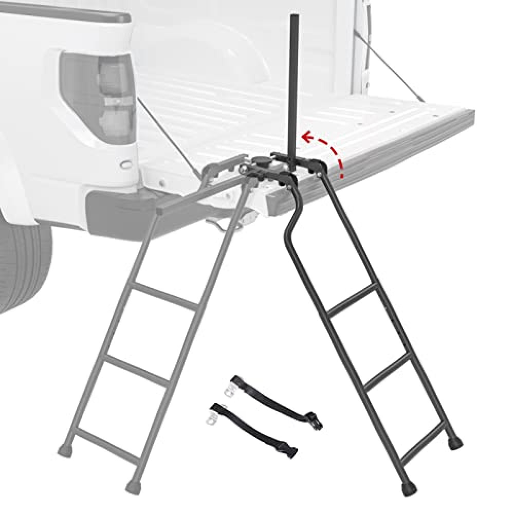 AA Product Tailgate Rack Foldable Pickup Truck Tailgate Ladder Accessories with Handrail for Truck Easy Install Durable Steel Omni-Directional Ladder Rack Capacity 300 lbs(USPTO Patent Pending)