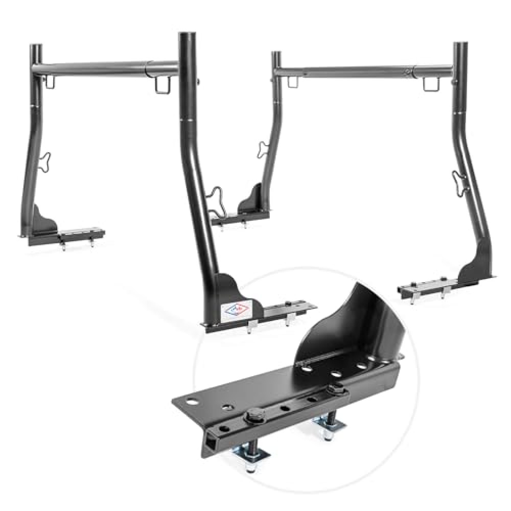AA-Racks Model X31-J Truck Ladder Rack 800Ibs Capacity with (8) Non-Drilling Z-Clamps Extendable Steel Pick-Up Truck Bed Ladder Rack Two-bar Set - Black