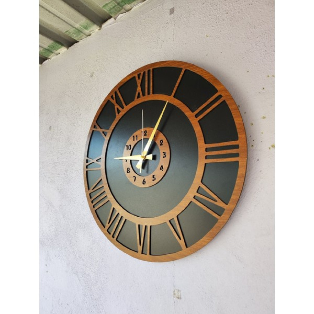 AA Shop Ahşap Ceviz Mobilya Renk Roma Çift Rakam Desenli Hediyelik Sessiz Duvar Saati 50CM - Ceviz - Siyah - 50 x 50 cm Dekoratif Saat Fiyatı