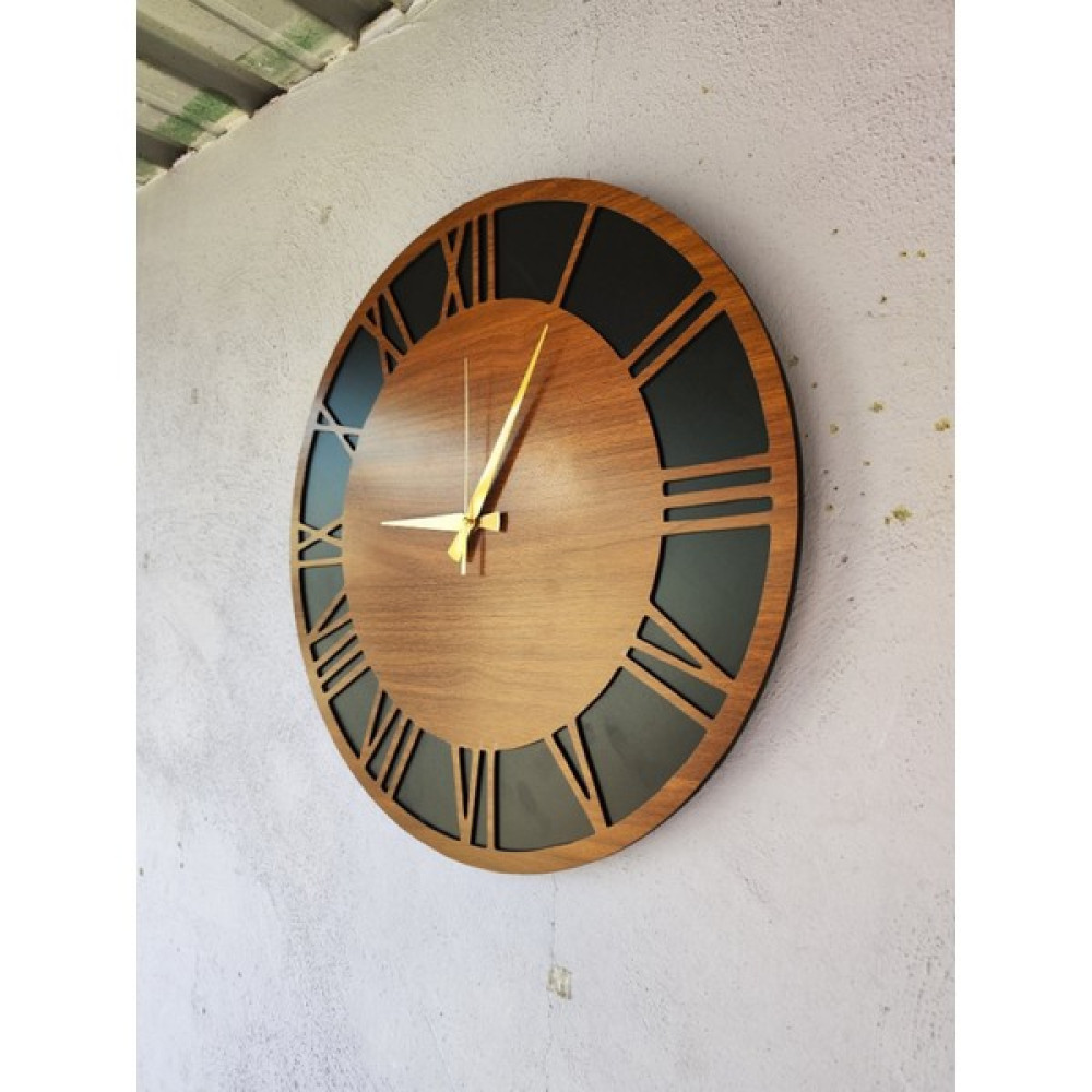 AA Shop Ahşap Ceviz Mobilya Renk Roma Rakam Desenli Hediyelik Sessiz Duvar Saati 50CM - Ceviz - Siyah - 50 x 50 cm Dekoratif Saat Fiyatı