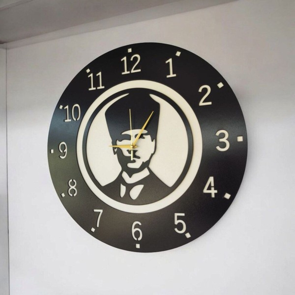 AA Shop Atatürk Ahşap Siyah Renk Sade Sayılı Hediyelik Sessiz Duvar Saati 50 cm Dekoratif Saat Fiyatı