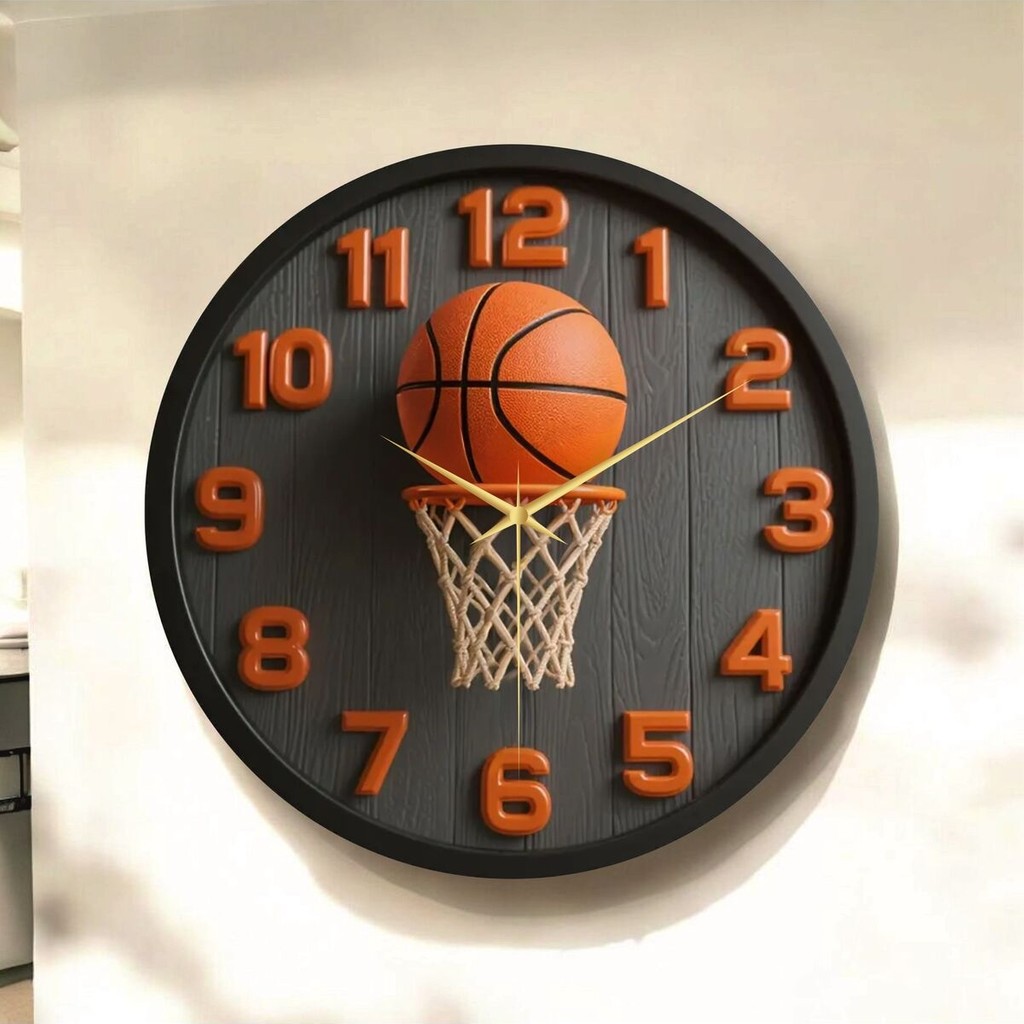 AA Shop Basketbol Top Pota Renkli Baskı Desenli Sayılı Hediyelik Ahşap Sessiz Tablo Duvar Saati Duvar Saati Fiyatı