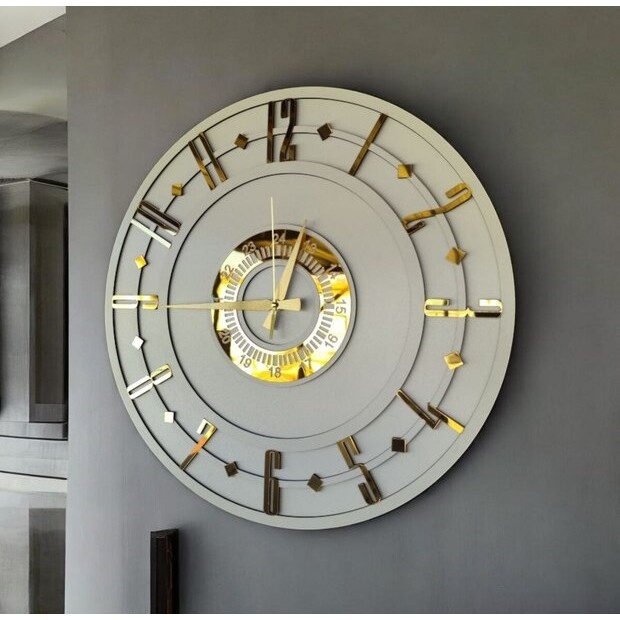 AA Shop Beyaz Renk Gold Sayılı Ahşap Dekoratif Duvar Saati 45CM Modern Yuvarlak Tasarım Sessiz Mekanizma Duvar Saati Fiyatı