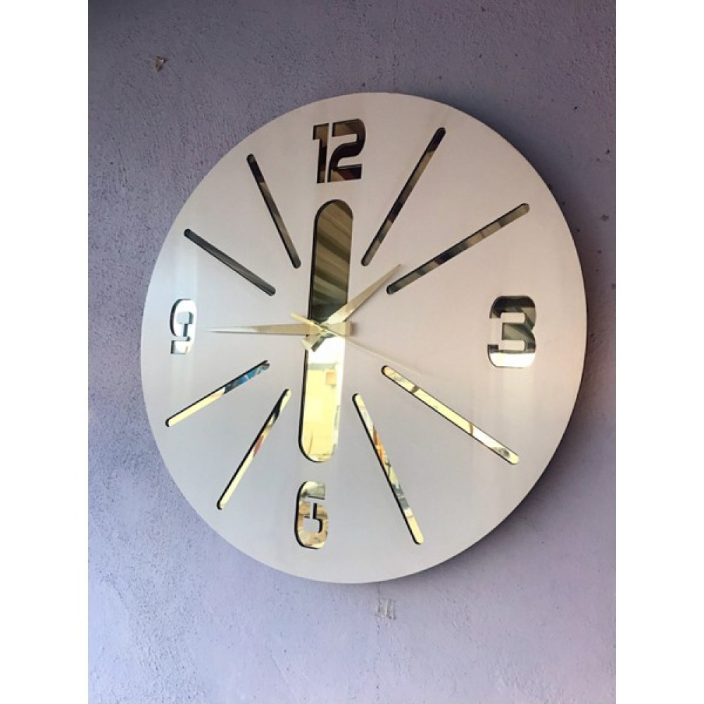 AA Shop Beyaz Renk Hediyelik Ahşap Dekoratif Farklı Desenli Duvar Saati 50CM - Beyaz - Gold - 50 x 50 cm Dekoratif Saat Fiyatı