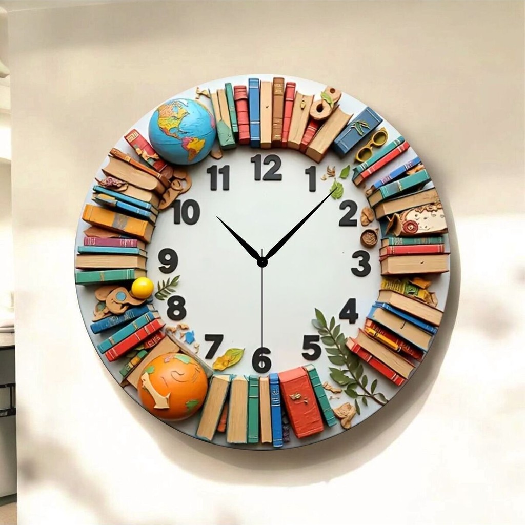 AA Shop Kitap Öğretmen Renkli Baskı Desenli Sayılı Hediyelik Ahşap Sessiz Tablo Duvar Saati Duvar Saati Fiyatı