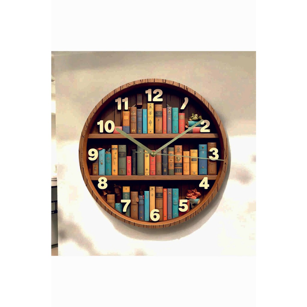 AA Shop Kitap Raf Kütüphane Renkli Baskı Desenli Sayılı Hediyelik Ahşap Sessiz Tablo Duvar Saati 636 Duvar Saati Fiyatı