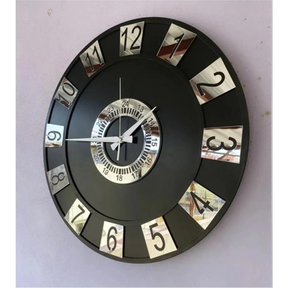 AA Shop Siyah Gold Gümüş Detaylı Sayılı Aynalı Pleksi Hediyelik Sessiz Duvar Saati - Siyah - Gümüş - 50 x 50 cm Dekoratif Saat Fiyatı