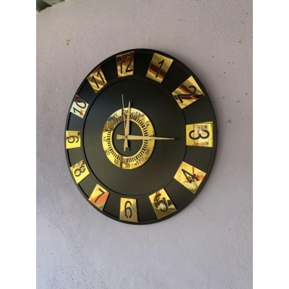 AA Shop Siyah Gold Gümüş Sayılı Aynalı Pleksi Hediyelik Sessiz Duvar Saati - Siyah - Gold - 50 x 50 cm Dekoratif Saat Fiyatı