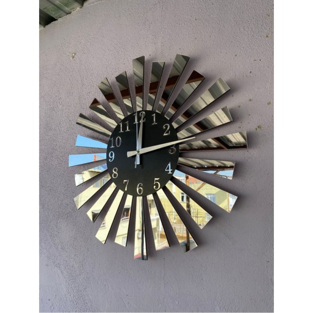 AA Shop Siyah Gümüş Aynalı Pleksi Piyano Model Sayılı Ev Hediyelik Duvar Saati - Siyah - Gümüş - 50 x 50 cm Dekoratif Saat Fiyatı