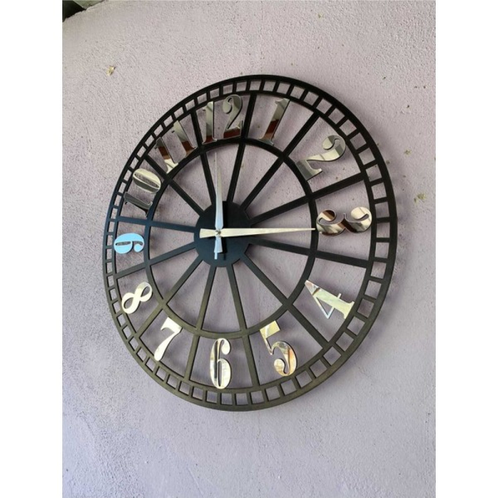 AA Shop Siyah Renk Gri Sayılı Hediyelik Ahşap Dekoratif Farklı Desenli Ev Hediyelik Duvar Saati 50CM Dekoratif Saat Fiyatı