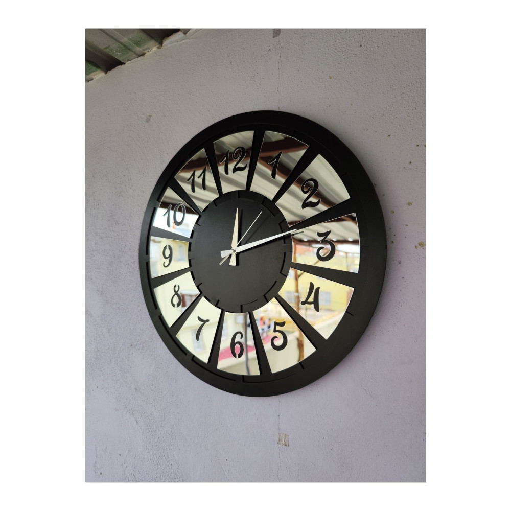 AA Shop Siyah Renk Gümüş Sayılı Hediyelik Ahşap Dekoratif Farklı Desenli Ev Hediyelik Duvar Saati 50cm Duvar Saati Fiyatı