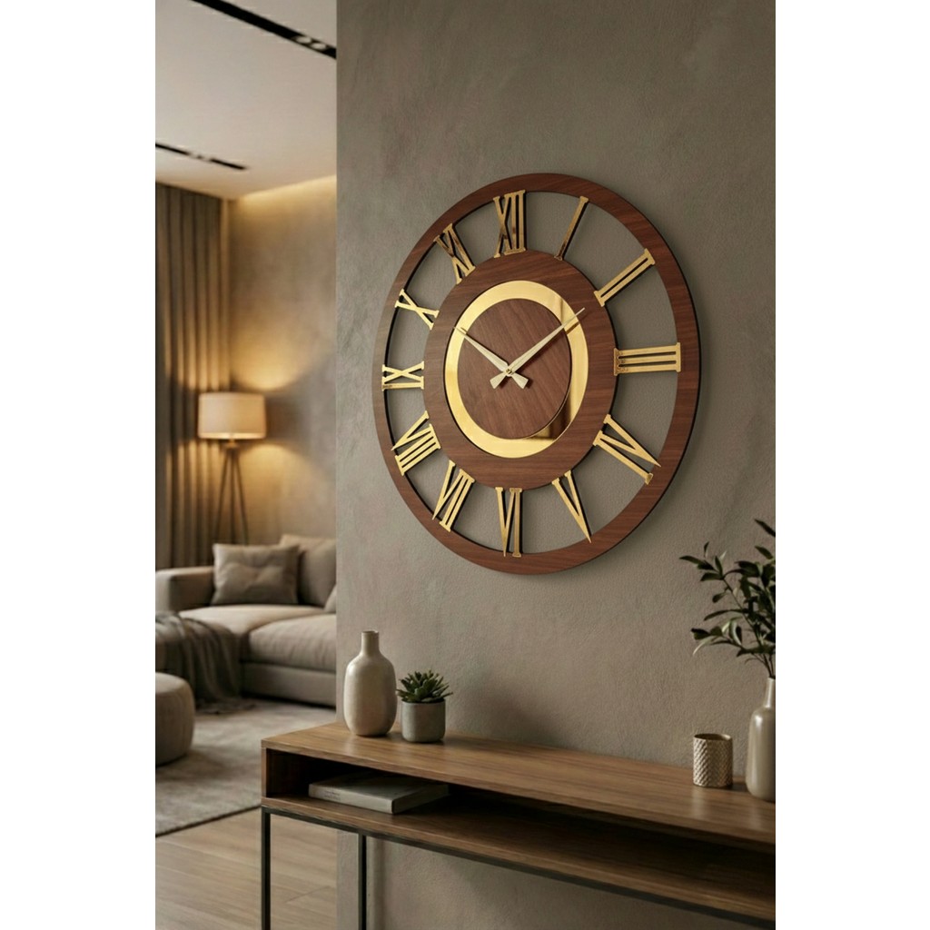 AA Shop Siyah Renk Pleksi Aynalı Sayılı Hediyelik Ahşap Dekoratif Farklı Desenli Ev Hediyelik Duvar Saati 50CM - Rose - Gold Duvar Saati Fiyatı