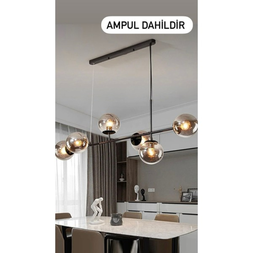 Abajur Evim Rikardo Modern Camlı Komple Siyah Avize E 27 Duy Uyumlu Beyaz LED Ampüller Dahil Avize Fiyatı