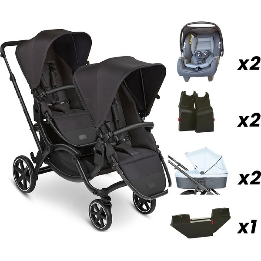 ABC Design Zoom Ink - İkiz Bebek Arabası Full Set (ABC Design Ice Portbebe + Jixy Antrasit Ana Kucağı) - Black Siyah Bebek Arabası-Puset Aksesuarları Fiyatı