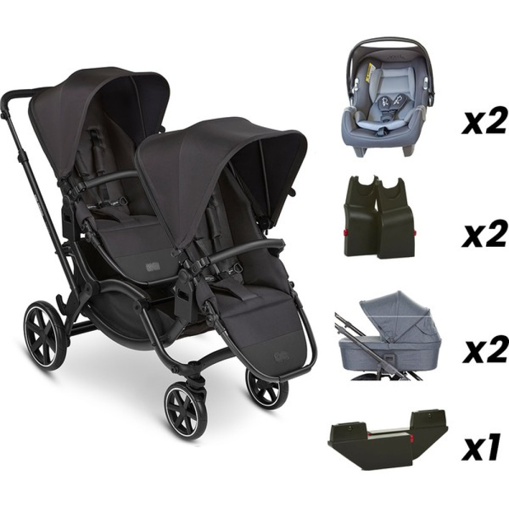 ABC Design Zoom Ink - İkiz Bebek Arabası Full Set (ABC Design Mountain Portbebe + Jixy Antrasit Ana Kucağı) - Black Siyah Bebek Arabası-Puset Aksesuarları Fiyatı