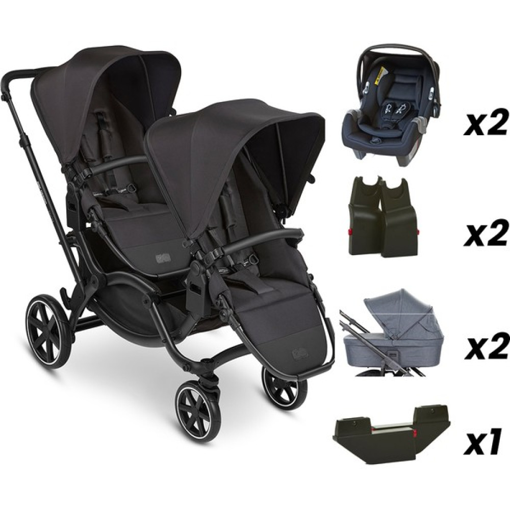 ABC Design Zoom Ink - İkiz Bebek Arabası Full Set (ABC Design Mountain Portbebe + Jixy Siyah Ana Kucağı) - Black Siyah Bebek Arabası-Puset Aksesuarları Fiyatı