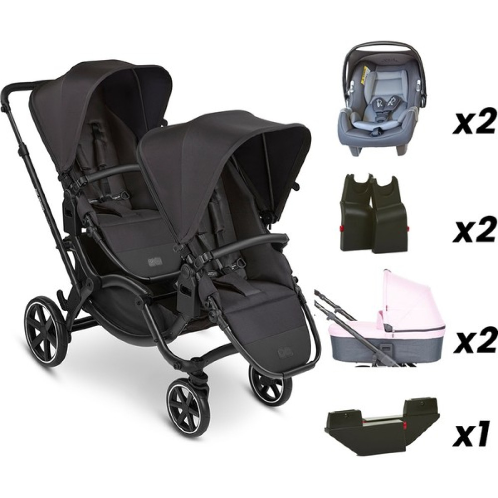 ABC Design Zoom Ink - İkiz Bebek Arabası Full Set (ABC Design Rose Portbebe + Jixy Antrasit Ana Kucağı) - Black Siyah Bebek Arabası-Puset Aksesuarları Fiyatı