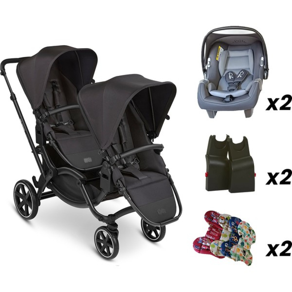 ABC Design Zoom Ink - İkiz Bebek Arabası Travel Set (ABC Design İkiz Bebek Arabası + Jixy Antrasit Ana Kucağı) - Black Siyah Bebek Arabası-Puset Aksesuarları Fiyatı