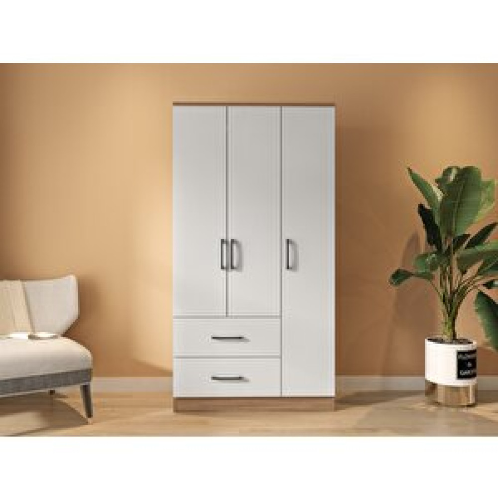 Abete Mobilya Abete-3 Kapılı 2 Çekmeceli Ceviz-beyaz Gardırop/170x90x37 Gardrop & Dolap Fiyatı