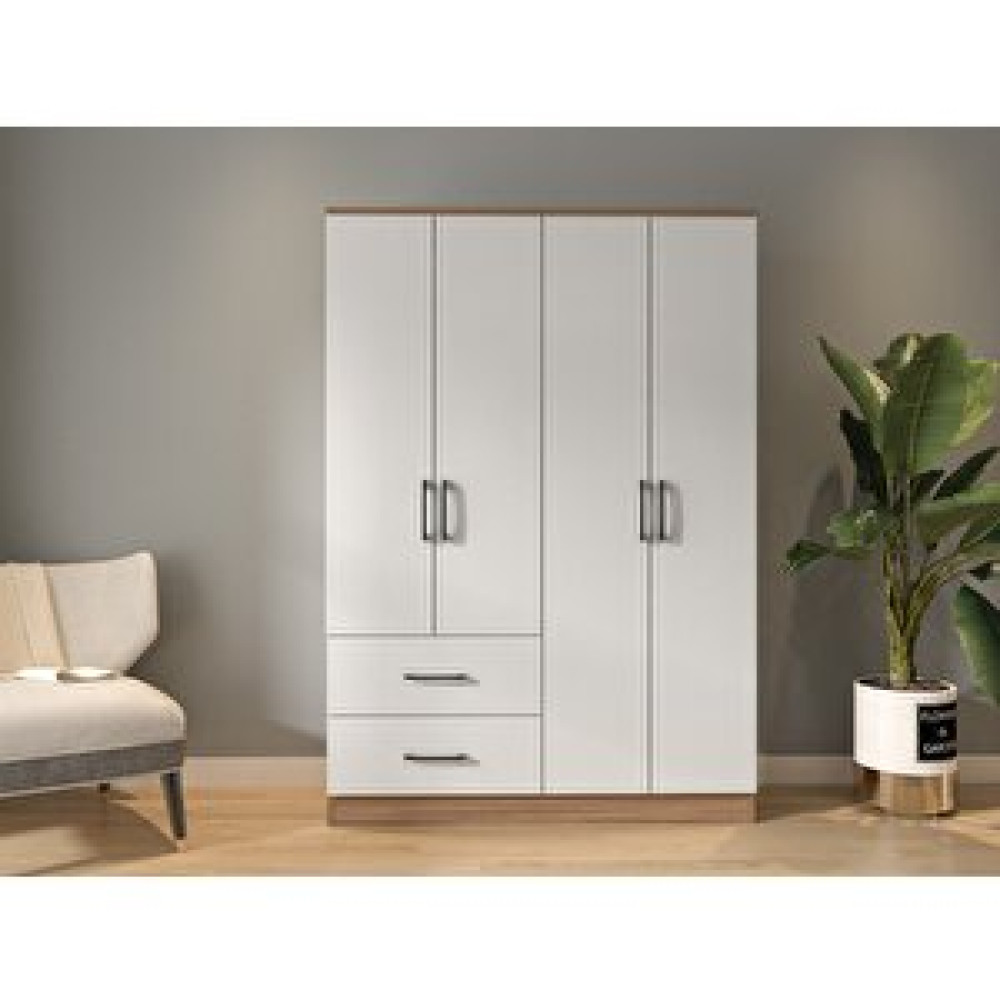Abete Mobilya Abete-4 Kapılı 2 Çekmeceli Ceviz Beyaz Gardırop /170x120x35 Gardrop & Dolap Fiyatı