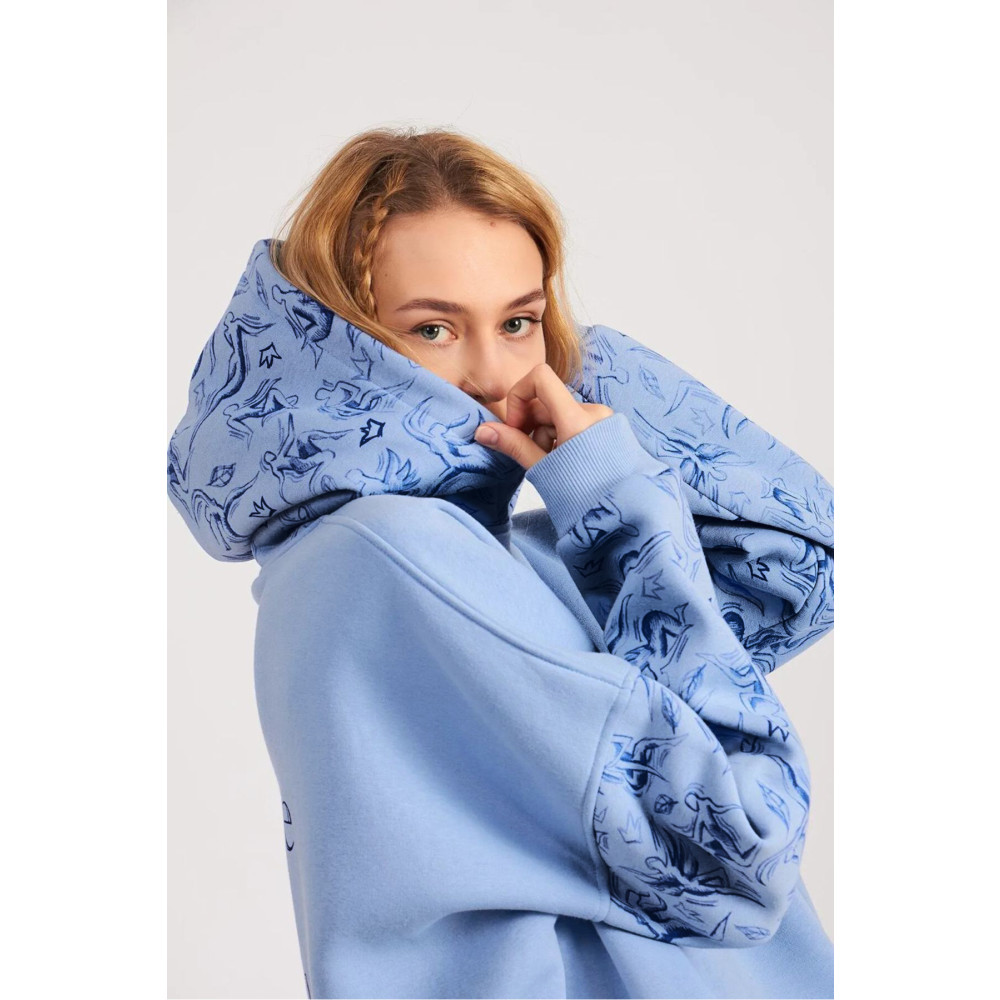 abitso Mavi Kadın Oversize Kapüşonlu Kalın 3 Iplik Kumaş Kışlık Sweatshirt Melek Baskı Detaylı Hoodie XL Beden Bayan Sweatshirt Fiyatı