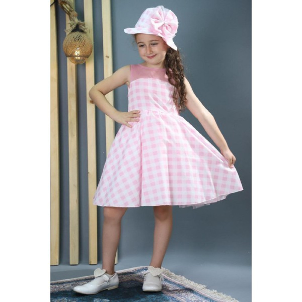 Abiye Kids Barbie Şapkalı Ekoseli Çocuk Elbisesi Aby131 Kız Çocuk Elbise Fiyatı