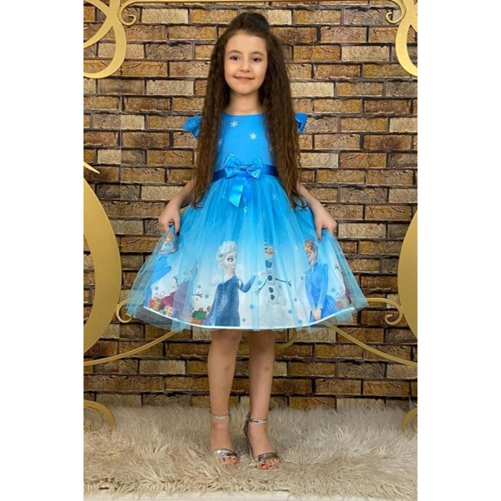 Abiye Kids Elsa Mavi Çocuk Elbise Elbise Fiyatı