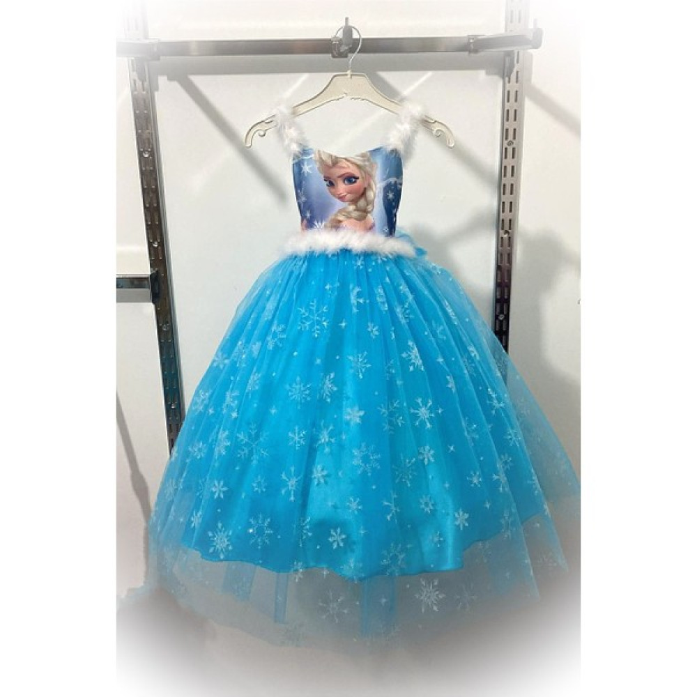 Abiye Kids Elsa Tüylü Abiye Tarlatanlı Kostüm Elbise Fiyatı