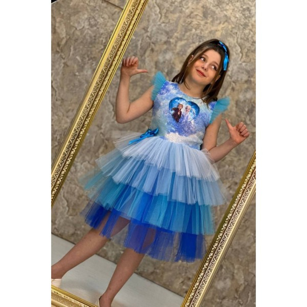 Abiye Kids Katkat Pullu Tüllü Elsa Elbise ABY720 Elbise Fiyatı