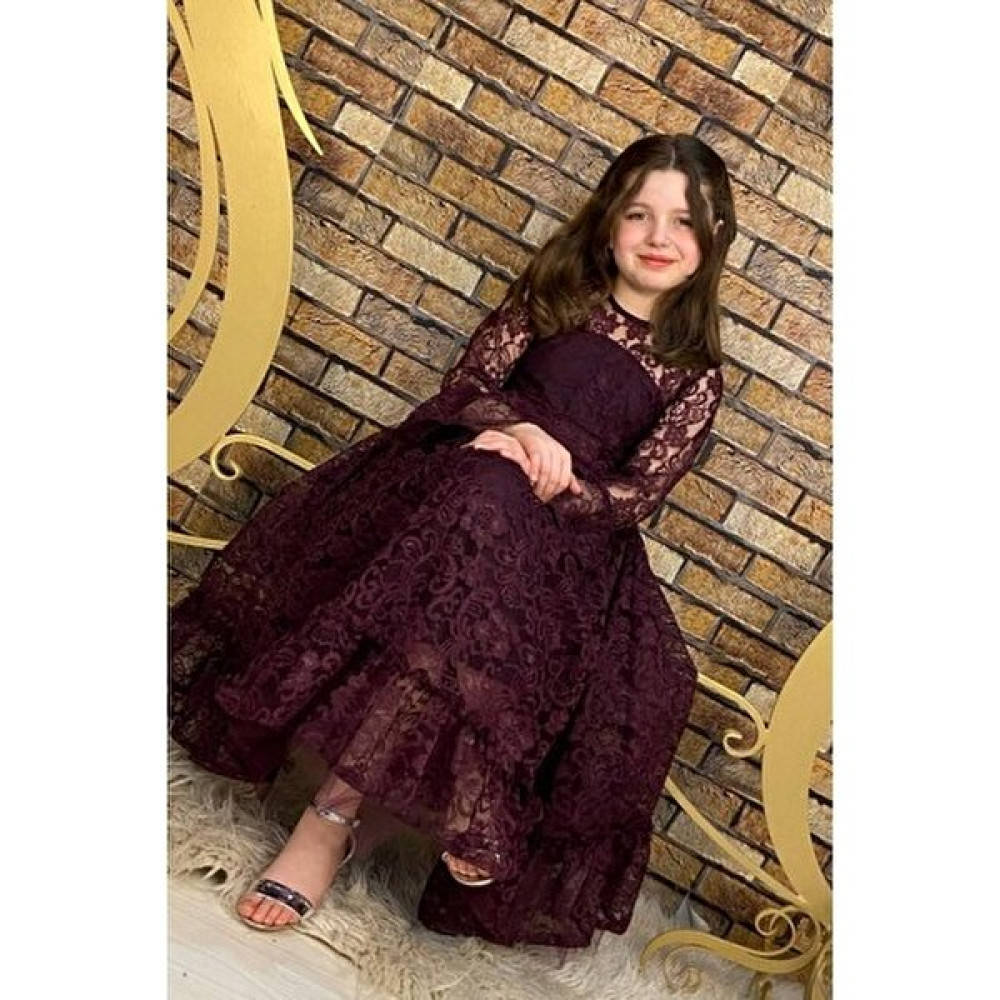 Abiye Kids Mürdüm Dantelli Çocuk Abiye Garsonboy 10/13 Yaş Arası Elbise Fiyatı