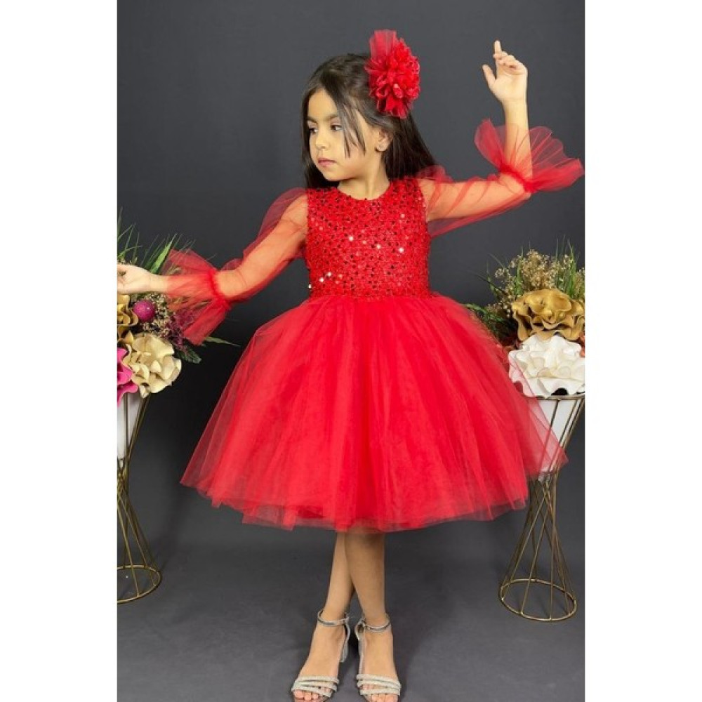 Abiye Kids Payetli Tokalı Kırmızı Kız Çocuk Abiye ABY730 Elbise Fiyatı