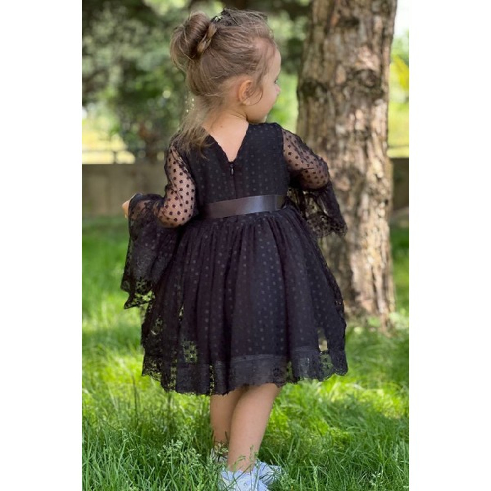 Abiye Kids Siyah Datelli Çocuk Elbise 1/5 Yaş Arası ABY4518 Kız Çocuk Elbise Fiyatı