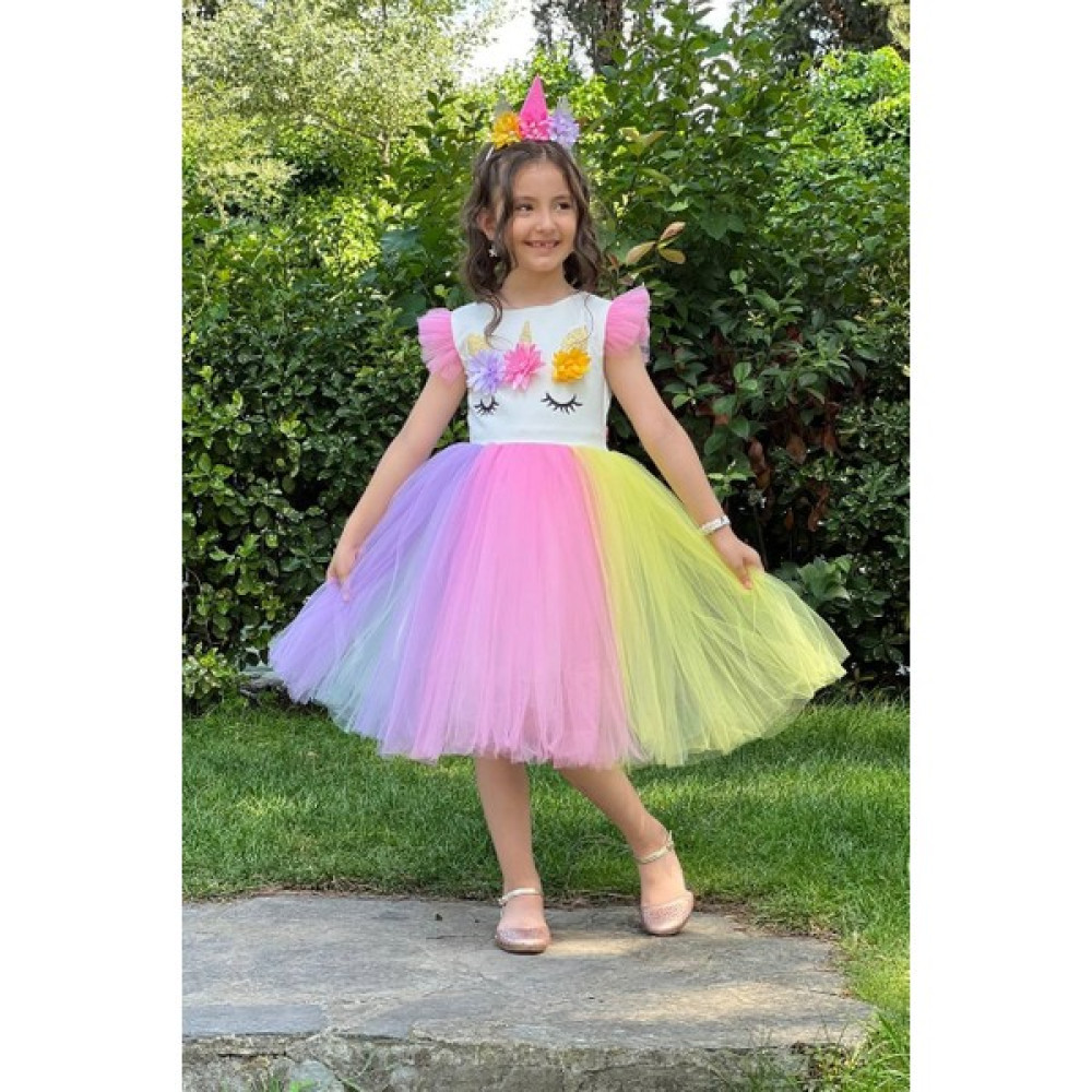 Abiye Kids Unicorn Dizboy Taçlı Elbise Kız Çocuk Elbise Fiyatı