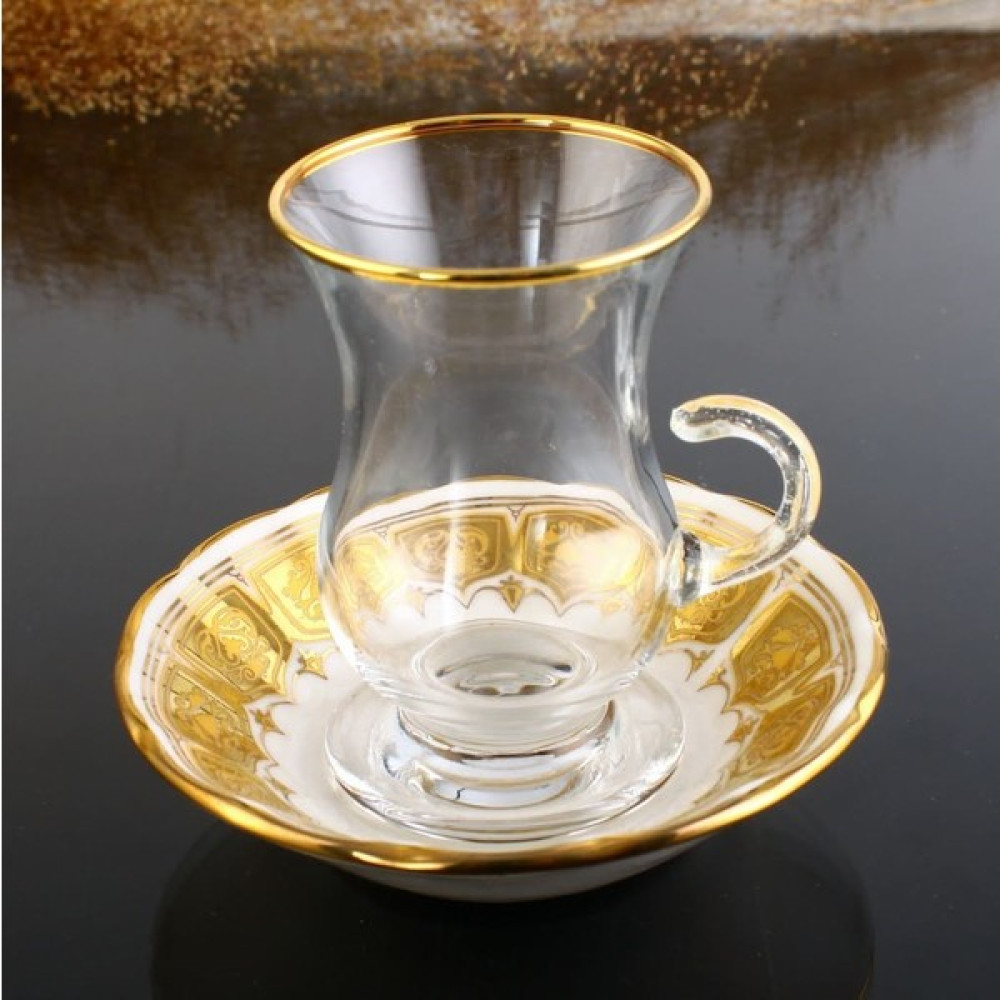 Abka Kristal Fantasia Collection Sevgi 12 Parça Kulplu Ayaklı Çay Bardağı Takımı-Altın Fincan / Bardak / Kahve Takımı Fiyatı