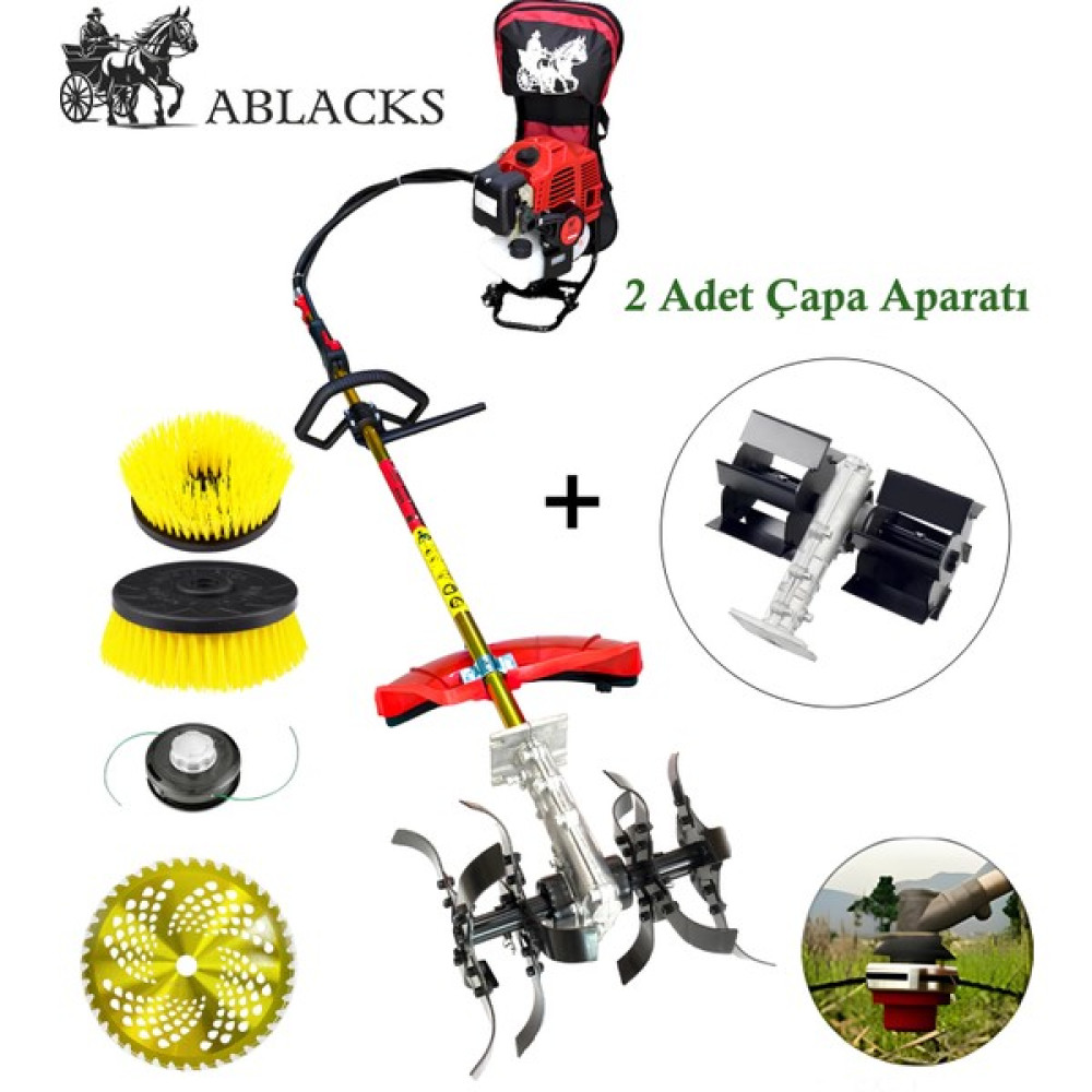 Ablacks Sırt Tırpan + Toprak Çapalama Aparatı + Halı Fırçası (2 Adet Çapa) Çapalama Makinesi Fiyatı