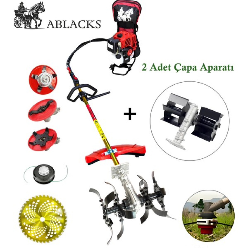 Ablacks Sırt Tırpan + Toprak Çapalama Aparatı + Toprak Karıştırıcı (2 Adet Çapa) Çapalama Makinesi Fiyatı