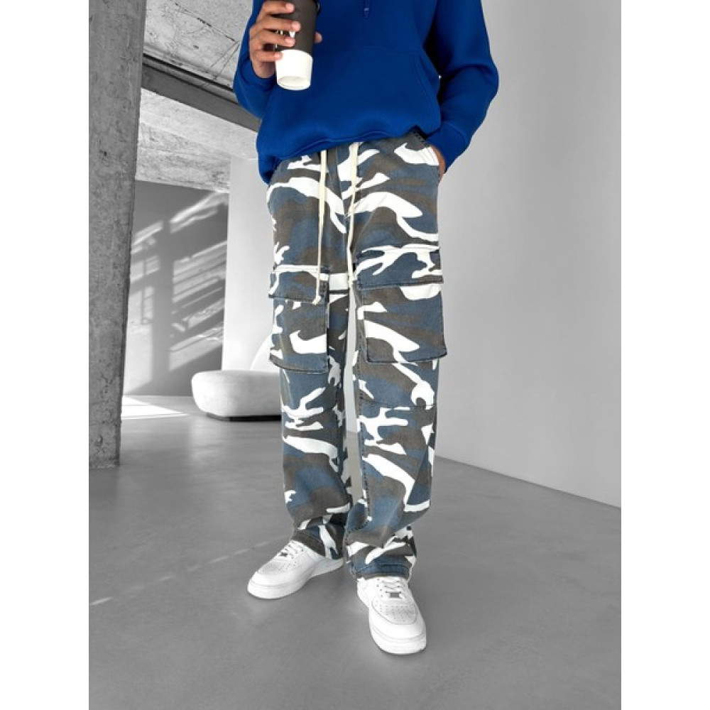 Abluka Online Baggy Fit Kamuflaj Kargo Pantolon Mavi Erkek Pantolon Fiyatı