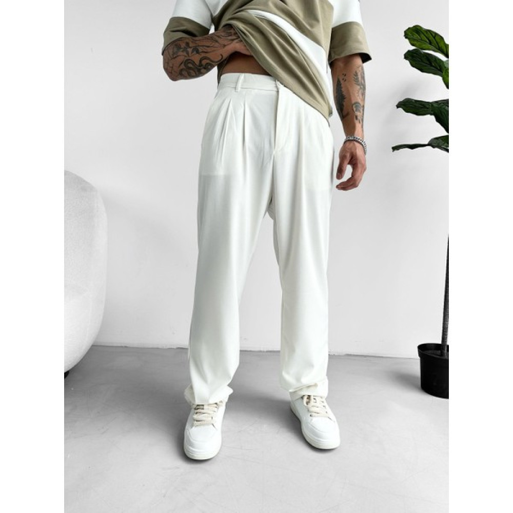 Abluka Online Baggy Fit Kumaş Pantolon Beyaz Erkek Pantolon Fiyatı