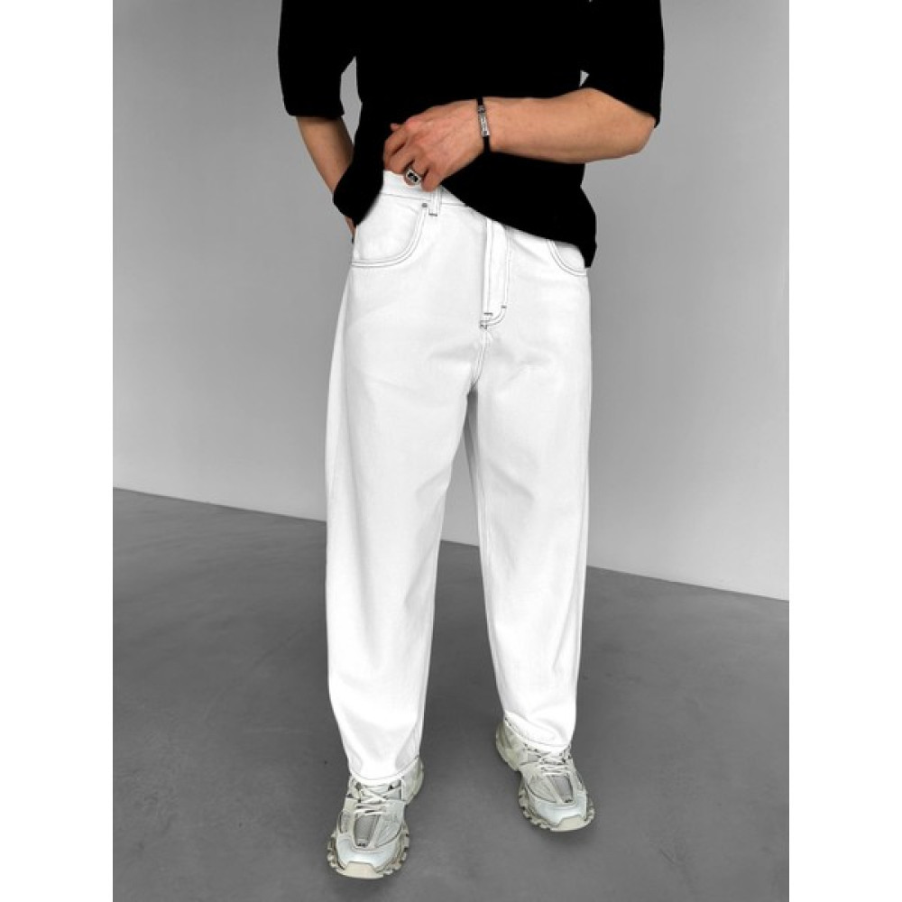 Abluka Online Baggy Fit Ters Dikiş Detaylı Pantolon Beyaz Erkek Jeans / Kot Pantolon Fiyatı