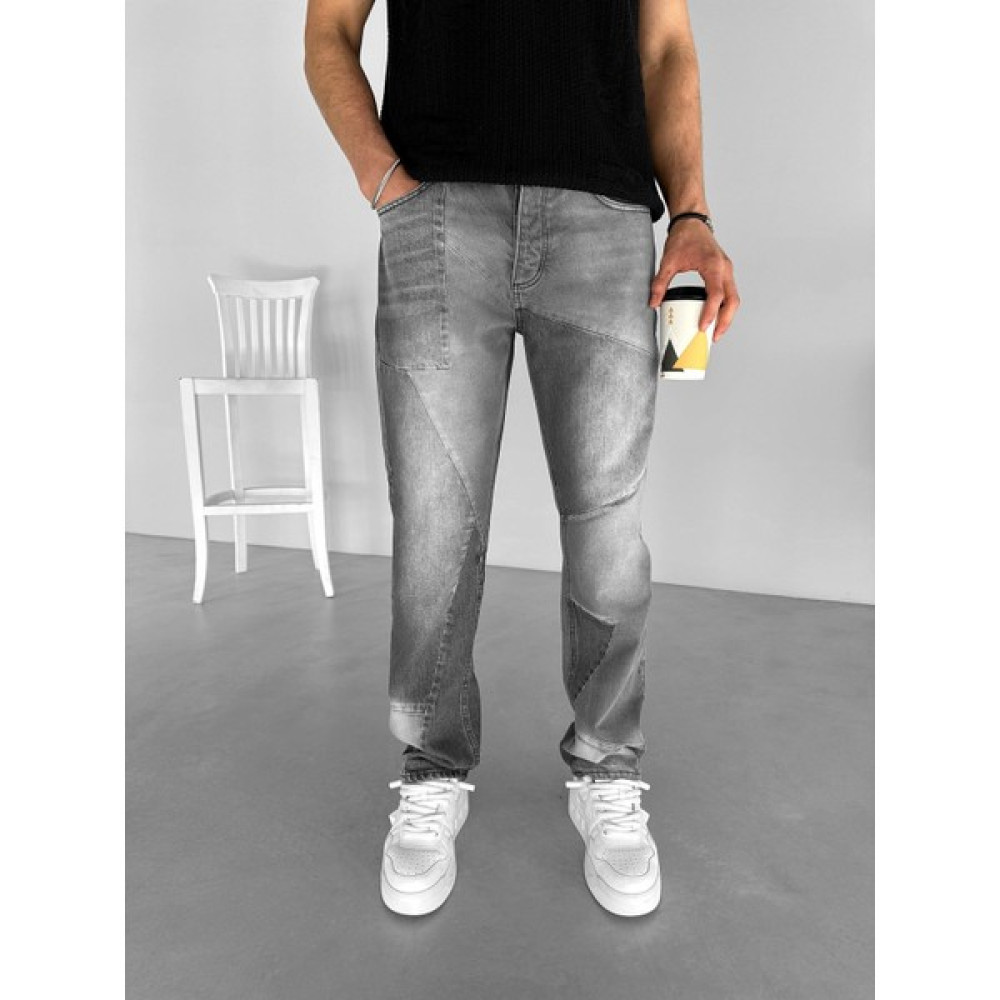Abluka Online Baggy Fit Yamalı Jean Pantolon Gri Erkek Jeans / Kot Pantolon Fiyatı